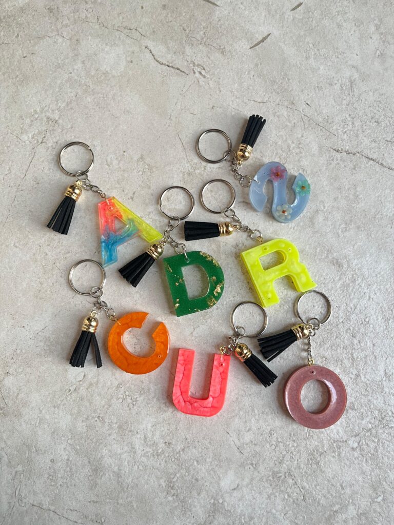 resin alphabet keychains